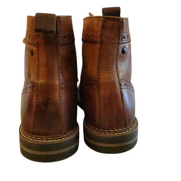 Base london Brown Leather Ankle Boots with Sturdy Soles Size 10