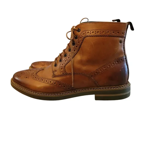 Base london Brown Leather Ankle Boots with Sturdy Soles Size 10