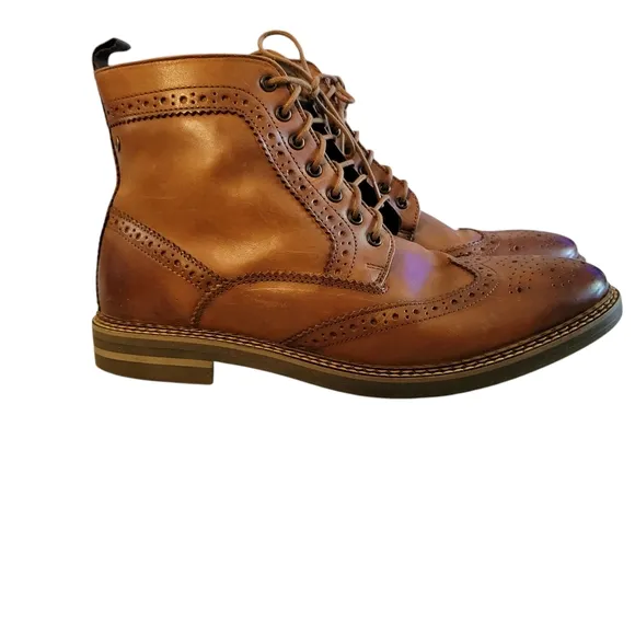 Base london Brown Leather Ankle Boots with Sturdy Soles Size 10