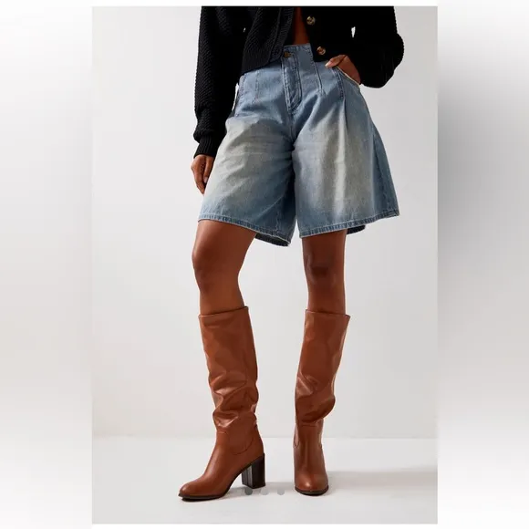 BC Footwear Free People Tall Pull On Vegan Leather Boots Cognac Womens Size 6
