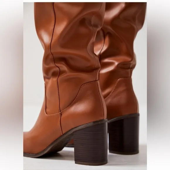 BC Footwear Free People Tall Pull On Vegan Leather Boots Cognac Womens Size 6