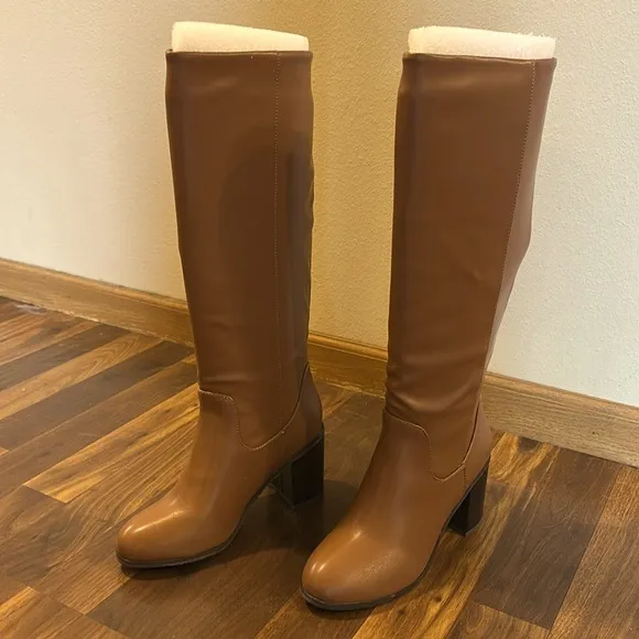 BC Footwear Free People Tall Pull On Vegan Leather Boots Cognac Womens Size 6