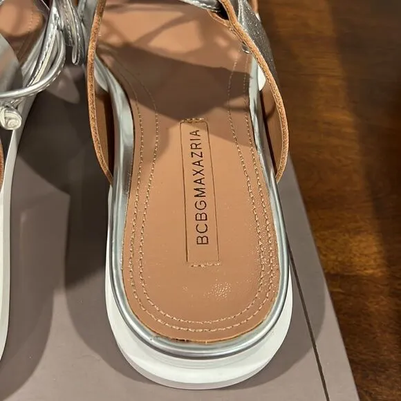 BCBG MaxAzria Sandals In Silver leather