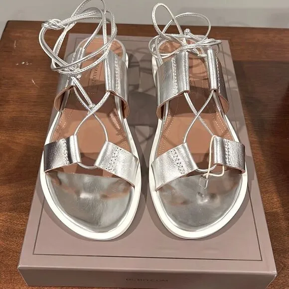 BCBG MaxAzria Sandals In Silver leather