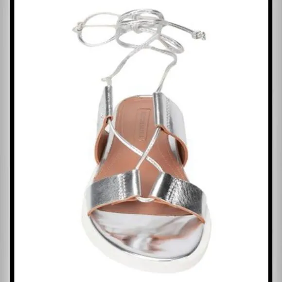 BCBG MaxAzria Sandals In Silver leather