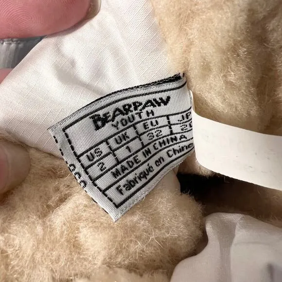 BearPaw NEW Kids sz 2 Shearling Winter Snow Boots White Silver Wool Lined NWT