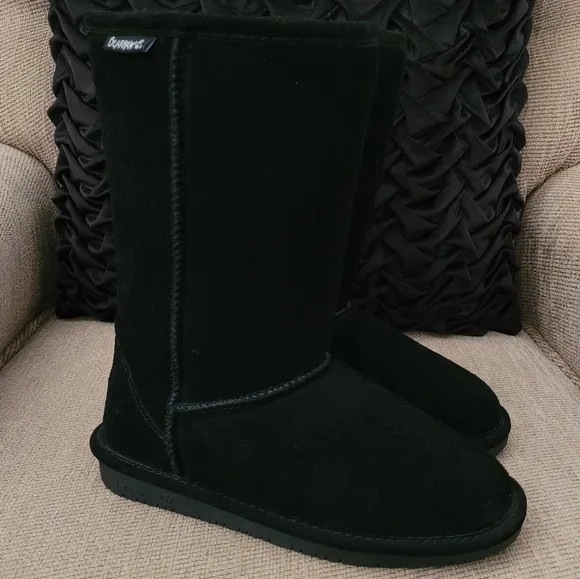 BEARPAW YOUTH EMMA BLACK TALL SUEDE SHEEPSKIN BOOTS