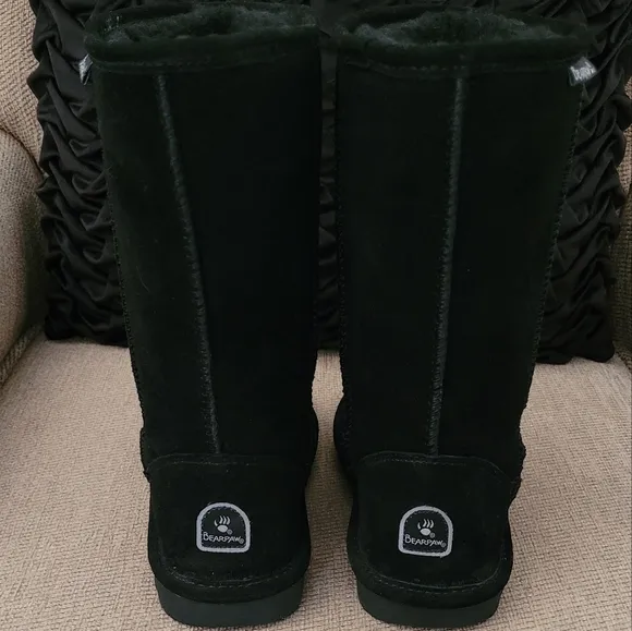 BEARPAW YOUTH EMMA BLACK TALL SUEDE SHEEPSKIN BOOTS