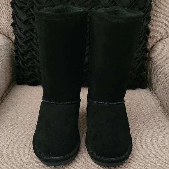 BEARPAW YOUTH EMMA BLACK TALL SUEDE SHEEPSKIN BOOTS