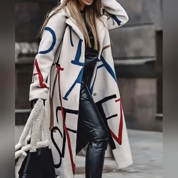 Beautiful coat with abstract letters