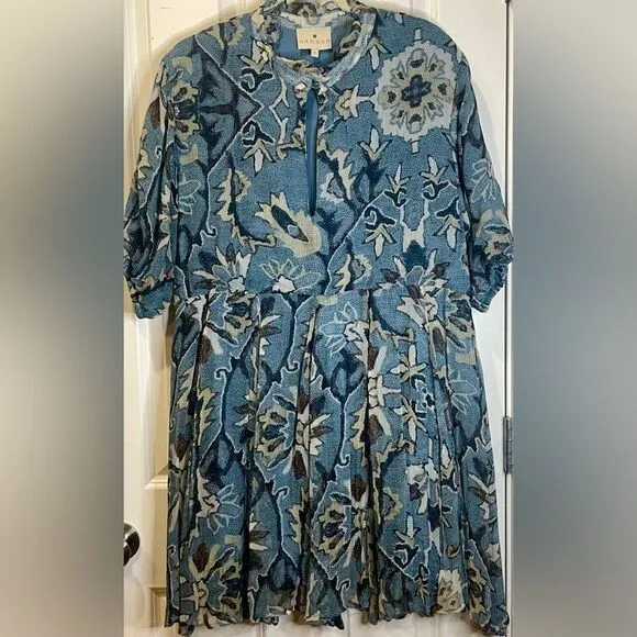 Beautiful Women's HANNAH ARTWEAR Gaia Mini Dress Saks Dainty‎ Blue Multi Size 2
