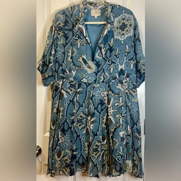 Beautiful Women's HANNAH ARTWEAR Gaia Mini Dress Saks Dainty‎ Blue Multi Size 2