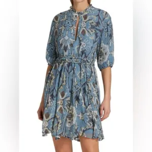 Beautiful Women's HANNAH ARTWEAR Gaia Mini Dress Saks Dainty‎ Blue Multi Size 2