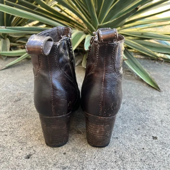 Bed Stu Distressed Brown Woven Rustic Leather Shrill Ankle Boots Size 6.5
