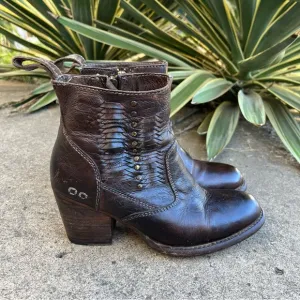Bed Stu Distressed Brown Woven Rustic Leather Shrill Ankle Boots Size 6.5