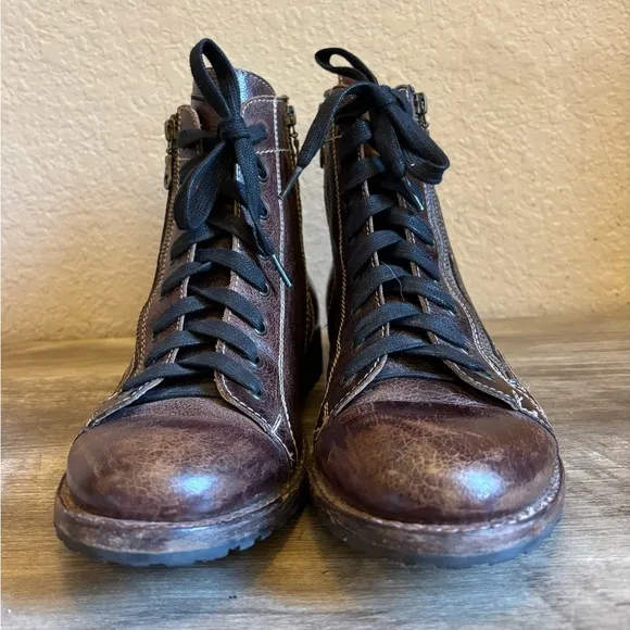 Bed Stu Old Bowen Mens Brown Leather Lace Up Combat Casual Dress Boots