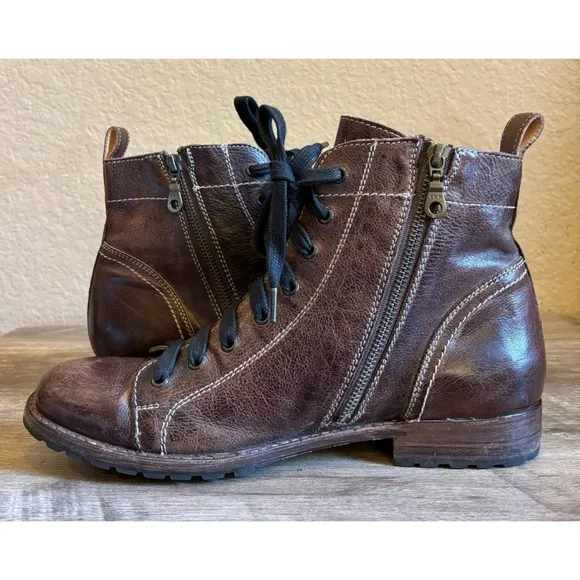 Bed Stu Old Bowen Mens Brown Leather Lace Up Combat Casual Dress Boots