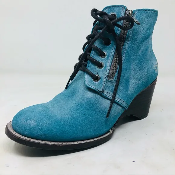 Bed|Stu Distressed Blue Leather Ankle Boots