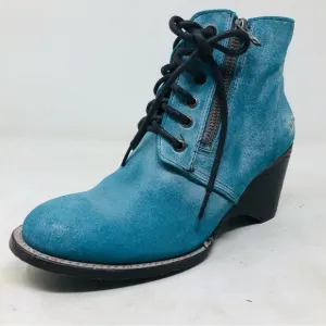 Bed|Stu Distressed Blue Leather Ankle Boots