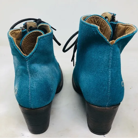 Bed|Stu Distressed Blue Leather Ankle Boots