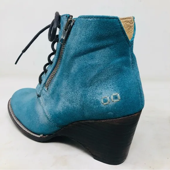 Bed|Stu Distressed Blue Leather Ankle Boots