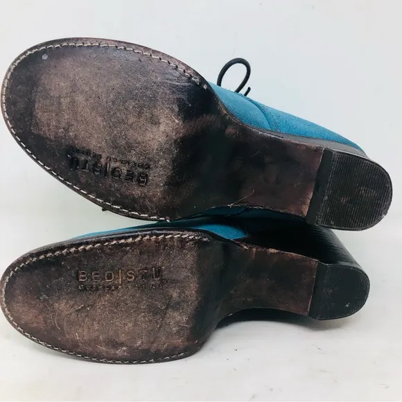 Bed|Stu Distressed Blue Leather Ankle Boots