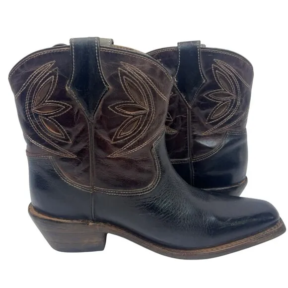 Bed|Stu Women's Crane Western Leather Ankle Boot, Black Teak Rustic Rust