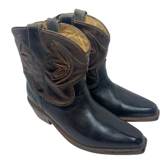 Bed|Stu Women's Crane Western Leather Ankle Boot, Black Teak Rustic Rust