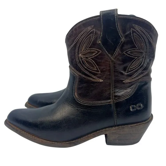 Bed|Stu Women's Crane Western Leather Ankle Boot, Black Teak Rustic Rust