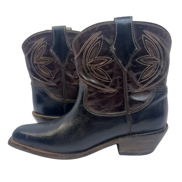Bed|Stu Women's Crane Western Leather Ankle Boot, Black Teak Rustic Rust