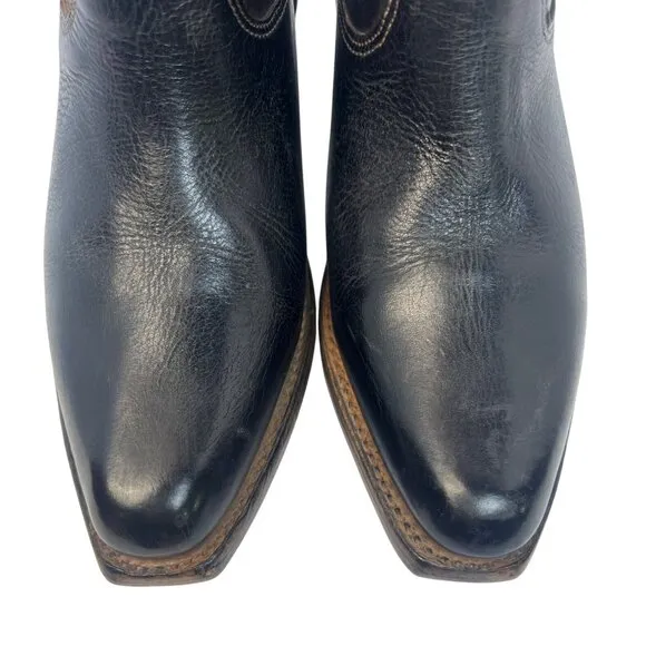 Bed|Stu Women's Crane Western Leather Ankle Boot, Black Teak Rustic Rust