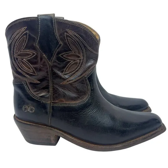 Bed|Stu Women's Crane Western Leather Ankle Boot, Black Teak Rustic Rust