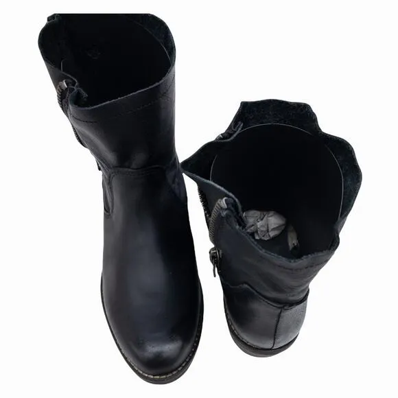 Bernie Mev Black Rodeo Leather Ankle Boots Booties US 6.5 7 EU 37