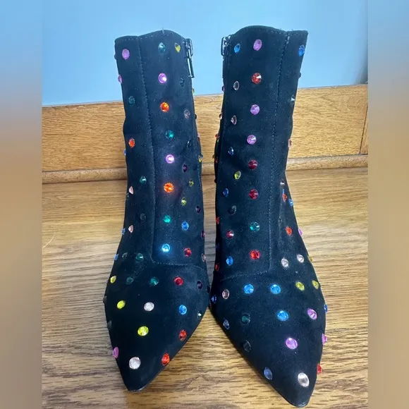 Betsey Johnson Kaydence Jeweled Ankle Boots Size 6 Chunky Block Heel Bling Fancy