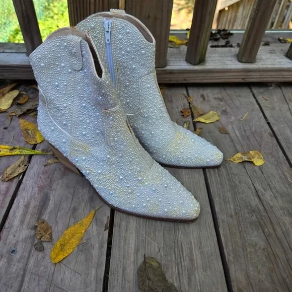 Betsy Johnson Diva Shoes with Glass Stones - Cream