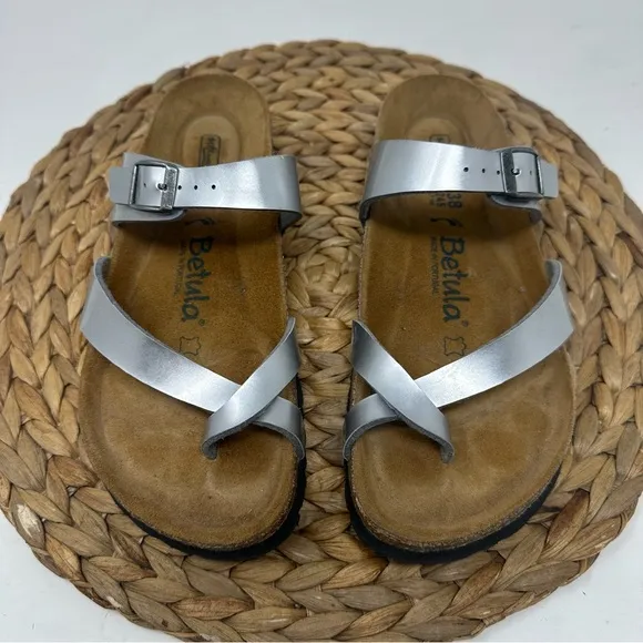 Betula Mia Silver Sandals Soft Bed Size 7 Women's