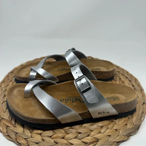 Betula Mia Silver Sandals Soft Bed Size 7 Women's