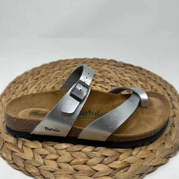 Betula Mia Silver Sandals Soft Bed Size 7 Women's