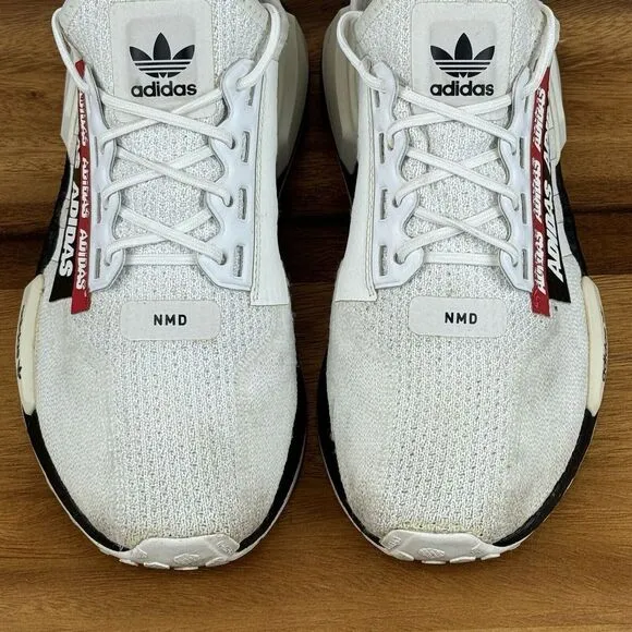 Big Kids Adidas NMD_R1 V2‎ White Overbranded Athletic Sneakers Shoes Size 5.5 Y