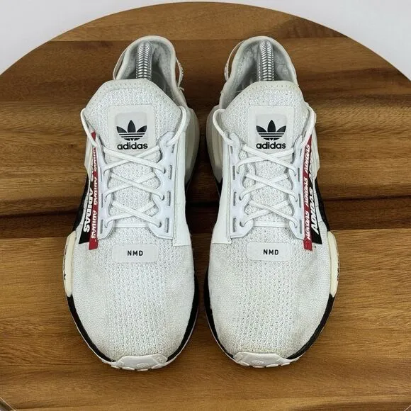 Big Kids Adidas NMD_R1 V2‎ White Overbranded Athletic Sneakers Shoes Size 5.5 Y