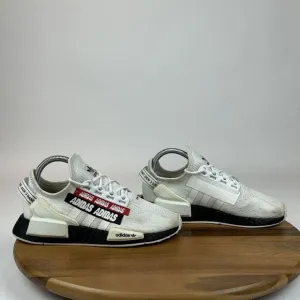 Big Kids Adidas NMD_R1 V2‎ White Overbranded Athletic Sneakers Shoes Size 5.5 Y