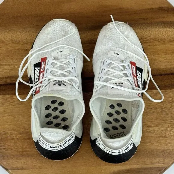 Big Kids Adidas NMD_R1 V2‎ White Overbranded Athletic Sneakers Shoes Size 5.5 Y