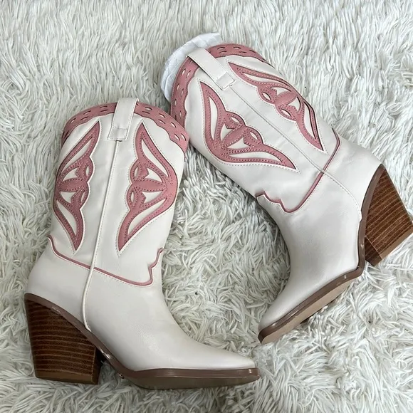 BILLINI CLAIRE IVORY-ROSE western boots 6 Nwob