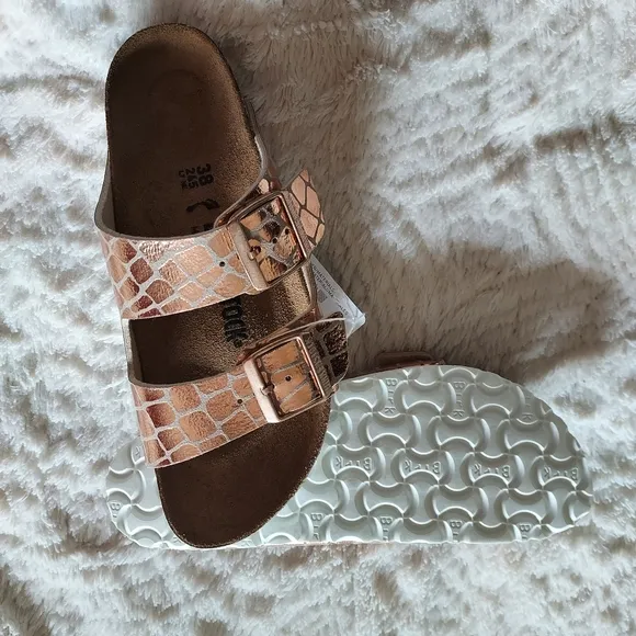 BIRKENSTOCK Arizona Gator Gleam Sandals Metallic Rose Gold NWT Sz-38/7