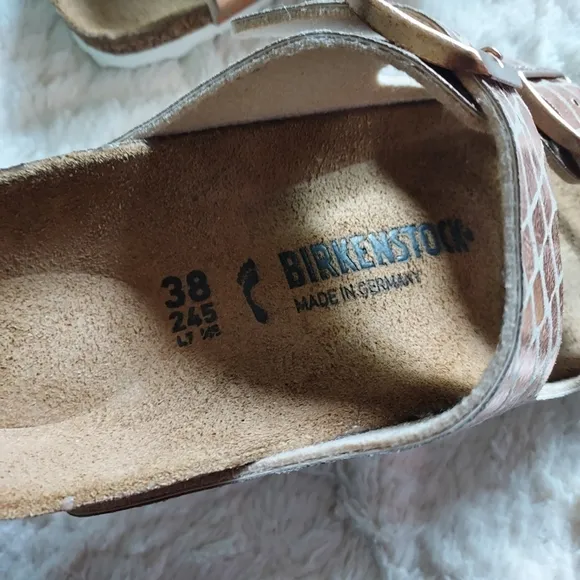 BIRKENSTOCK Arizona Gator Gleam Sandals Metallic Rose Gold NWT Sz-38/7