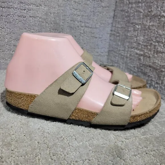 Birkenstock Arizona Rivet Vegan Size 38 L7 M5 N Taupe Birko-Flor Buckle Sandals