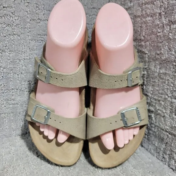Birkenstock Arizona Rivet Vegan Size 38 L7 M5 N Taupe Birko-Flor Buckle Sandals