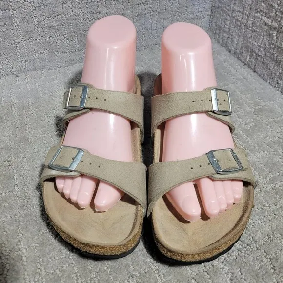 Birkenstock Arizona Rivet Vegan Size 38 L7 M5 N Taupe Birko-Flor Buckle Sandals