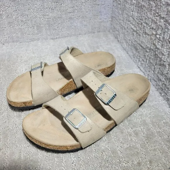 Birkenstock Arizona Rivet Vegan Size 38 L7 M5 N Taupe Birko-Flor Buckle Sandals