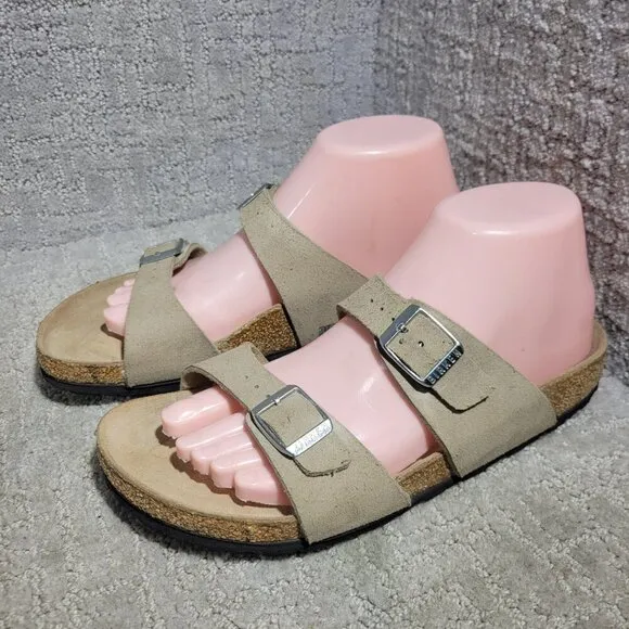Birkenstock Arizona Rivet Vegan Size 38 L7 M5 N Taupe Birko-Flor Buckle Sandals